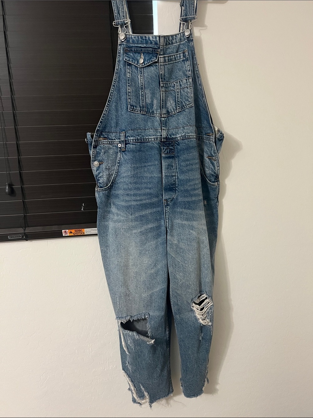 Free people Washed Blue Distressed Denim Overalls - womens Relaxed